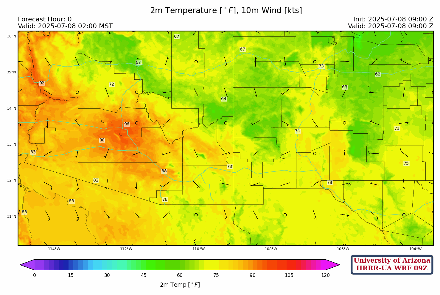 Arizona regional WRF Model forecasts