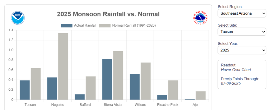 Monsoon daily precipitation tracker for Arizona