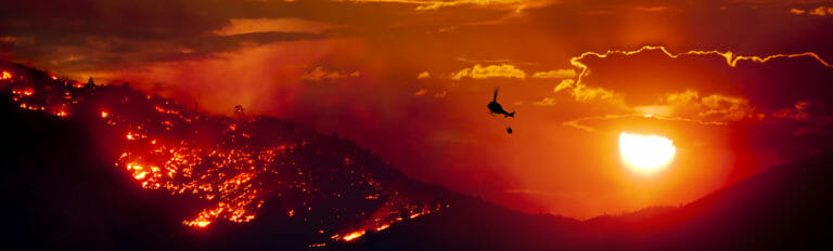 helicopter over a wildfire