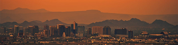 Urban-center Downtown Phoenix during a summer monsoon dust storm