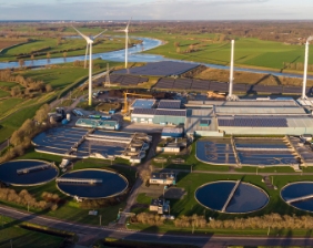 Aerial view of water treatment plant.