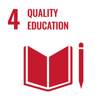 Icon for Quality Education SDG of an open book and pencil