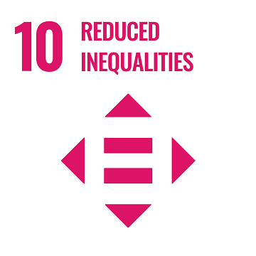 Icon of Reduced Inequalities SDG showing an equal sign with directional arrows on four sides.